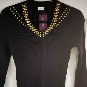 Black studded v neck sweater